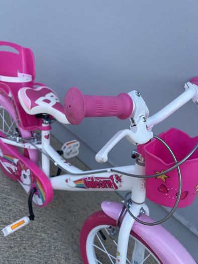 Girls 16" Unicorn Bike with stabilisers, by Dino Bikes
