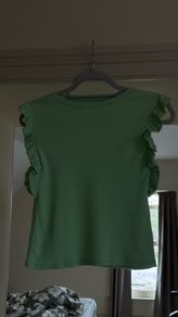 Sage Green Ribbed Sleeveless Top with Ruffle Details