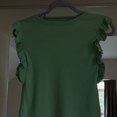 Sage Green Ribbed Sleeveless Top with Ruffle Details