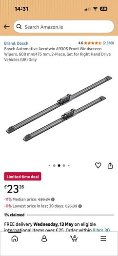 Bosch Automotive Aerotwin A930S Front Windscreen Wipers, 600 mm/475 mm, 2-Piece,