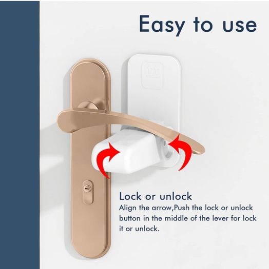 Door Lever Lock, 2 Pcs Door Handle Locks for Child, Baby Safety Locks for Dedroom Door No Drilling with Prevent Toddlers from Opening Doors (White)