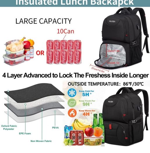 Extra Large Backpack for Men 50L,Lunch Backpack Work Bag Travel Laptop Backpack 17.3 Inch with USB Charging Port,Water Resistant Big Business Computer Rucksack for Men Women College School Black (FREE POSTAGE)