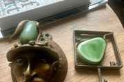 Rare 1970s Studio Craft Matched Lot - Vintage Coconut Head Plaque and Inlay Wall Hook Set