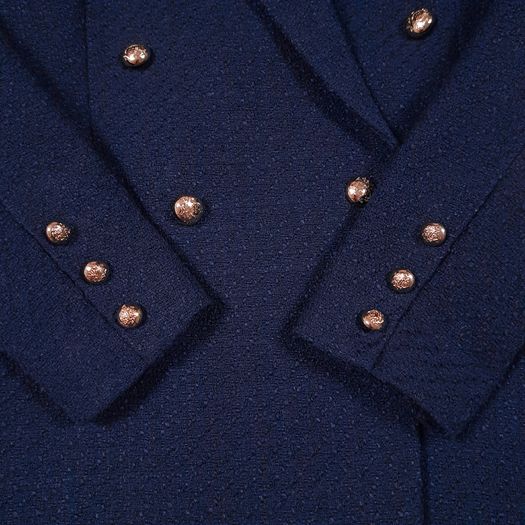 Lipsy Navy Blue Textured Boucle Double-Breasted Tailored Blazer Jacket 10UK/38EU