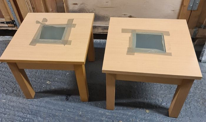 Pair of Small Side Tables with Center Glass Inserts