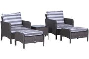 NEW SALE 5 Pcs PE Rattan Garden Furniture Set, 2 Armchairs 2 Stools Glass Top Table Cushions Wicker Weave Chairs Outdoor Seating, Dark Grey FREE SHIPPING