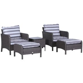 NEW SALE 5 Pcs PE Rattan Garden Furniture Set, 2 Armchairs 2 Stools Glass Top Table Cushions Wicker Weave Chairs Outdoor Seating, Dark Grey FREE SHIPPING