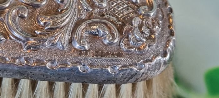 hallmarked crumbscoop and associated horsehair brush