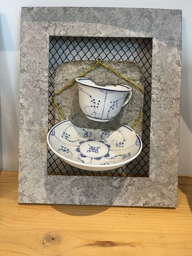 Original Mixed Media Art - Set of 3 Framed Porcelain Tea Set Sculptures | ACE Griesel Art Studios