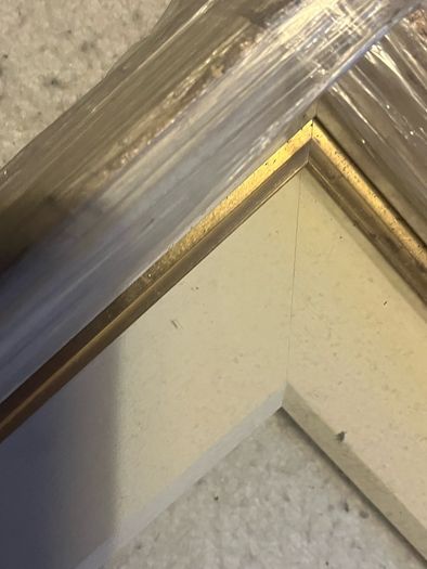 frame vintage swept/moulded off-white painted wooden frame with a gold-gilded inner slip/sight edge