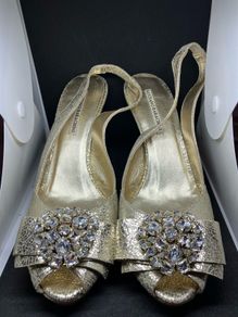Stunning Luciano Barachini antique-gold high heels with crystal detailing