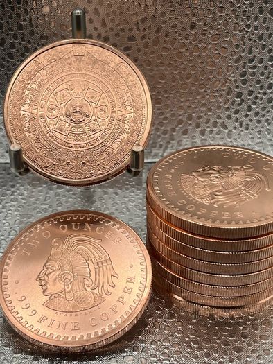 2avdp oz Fine 999 Copper Bullion Aztec Round price each.