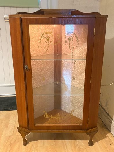 vintage corner display cabinet