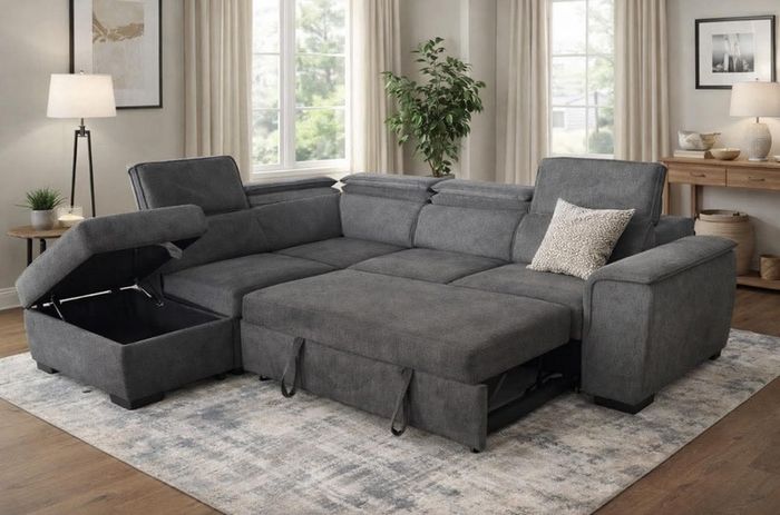 New Prague Grey Fabric Sofa Bed With Storage