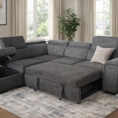 New Prague Grey Fabric Sofa Bed With Storage