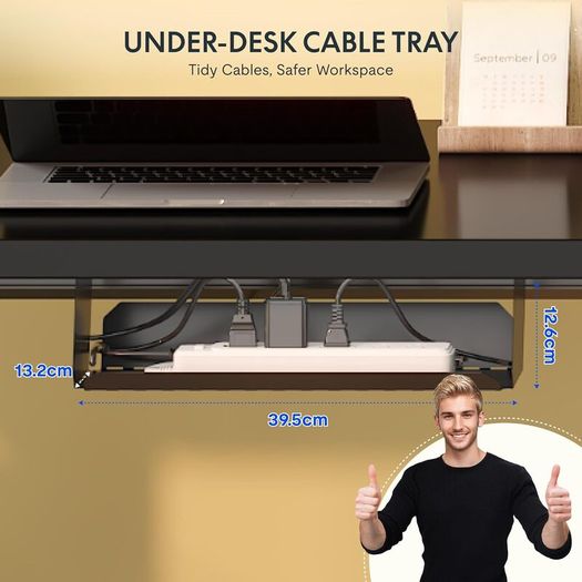 Electric Height Adjustable Standing Desk 120 x 60cm Sit Stand Up with Backpack Hook Memory Smart Pannel EF1 Series(Black Frame+Black Desktop)