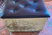 Antique Coal Box with Brown Cushion Lid