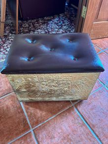 Antique Coal Box with Brown Cushion Lid