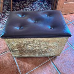Antique Coal Box with Brown Cushion Lid