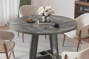Round Dining Table for 4-6 People, Grey Kitchen Table, 120CM Farmhouse Dinning Tables, Wooden Stylish Dining Tables, No Shaking, for Kitchen and Living Room, Easy to Assemble (only table)