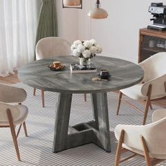 Round Dining Table for 4-6 People, Grey Kitchen Table, 120CM Farmhouse Dinning Tables, Wooden Stylish Dining Tables, No Shaking, for Kitchen and Living Room, Easy to Assemble (only table)