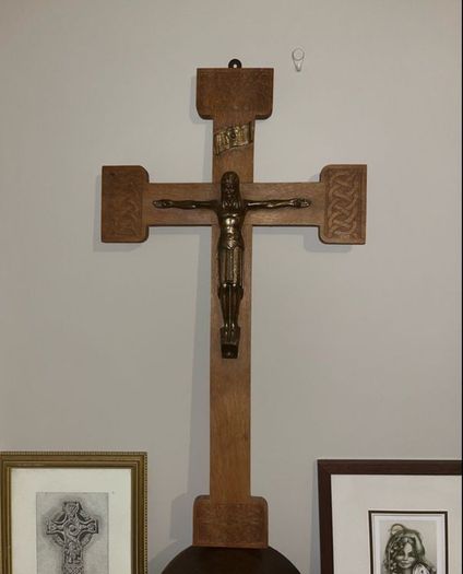 Large Antique oak and brass crucifix 27 inches by 15 inches