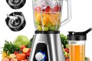 1200W Blender Smoothie Maker 2 in 1 Smoothie Blender with 1.5L Glass Jug &amp; 650ML Travel Cup, 3 Speed Jug Blender, Professional Blenders for Smoothies, Shakes, Frozen Drinks, Ice, Sauces, Silver
