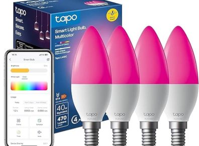 Alexa Light Bulbs, E14, LED Light Bulb, 470 Max Lumens, Dimmable, Colour Changing Light Bulb, Auto Biorhythm,Music Sync,Voice/APP Control,Schedule & Timer