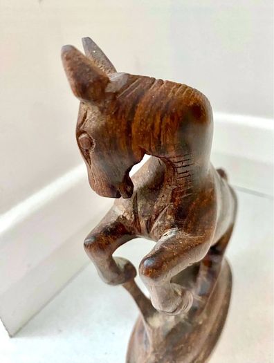 Vintage Wooden Hand Carved Figurine Rearing Horse