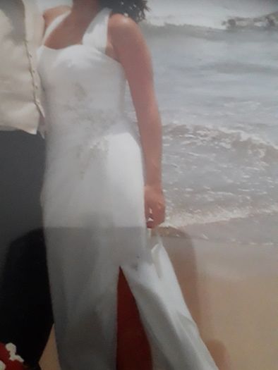 Elegant, simple halter neck wedding dress