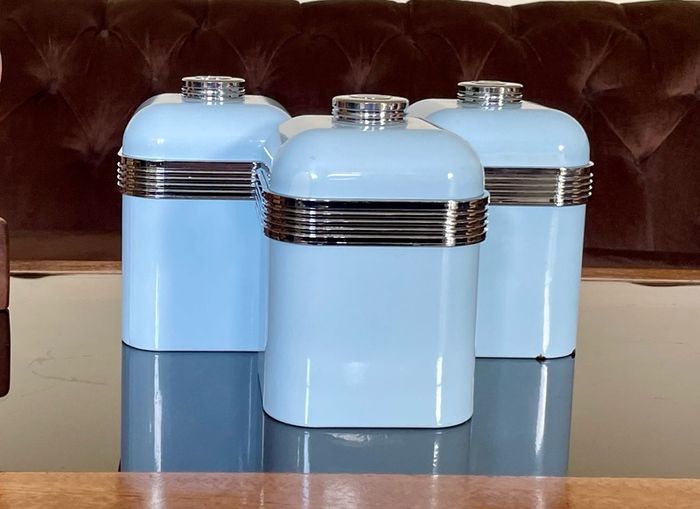3 Swan Retro Enamel Airtight Storage Containers Powder Blue 1 litre