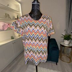 Multi Coloured Zig Zag Short Sleeve Top from Paco. Size UK 16 / EU 44