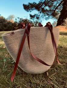 Handmade Tote Bag with Leather Straps