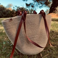 Handmade Tote Bag with Leather Straps