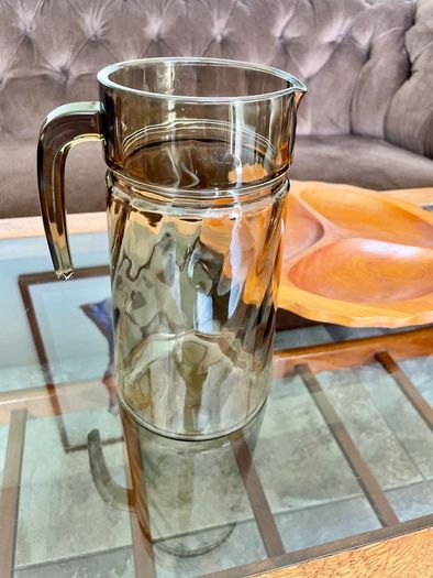 Vintage 1960s French Glass Jug with Decorative Swirling Design