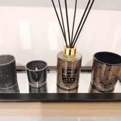 Mirrored tray with diffuser bottle (empty) and 3 holders for tea lights