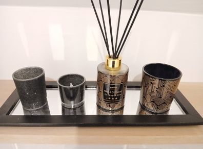 Mirrored tray with diffuser bottle (empty) and 3 holders for tea lights
