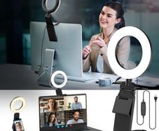 5" Desk Ring Light with Stand, LED Ring Light for Laptop Monitor, Video Conference Lighting, Zoom Meeting Light for Video Calls Selfie Makeup PC Webcam, Phone Holder with Continuous Output Lighting