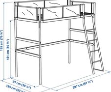 IKEA VITVAL Loft Bed (White/Light Grey )