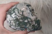 Druzy moss agate skull