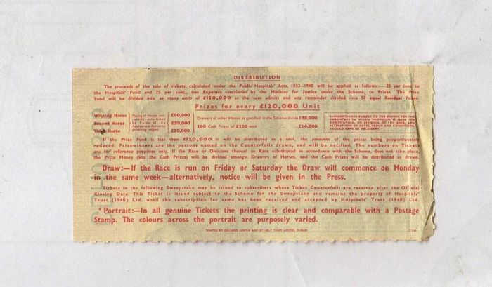 Irish Hospital Sweepstakes Ticket (september 1965)