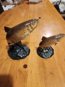 Beswick Leaping Brown Trout Vintage X 2. Model 1032 Trout. 16cm Heigh.  Model No 1390 Trout 11cm Heigh. See Photos.