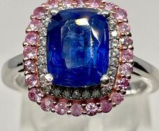 Kyanite, Pink Sapphire Natural Zircon Ring in 18K Vermeil Rose Gold Platinum Plated Sterling Silver 3.62 Ct .
