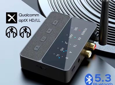 VAORLO Qualcomm Bluetooth 5.3 Receiver Transmitter aptX HD/LL Low Latency 3.5mm AUX RCA Jack Wireless Audio Adapter For PC TV