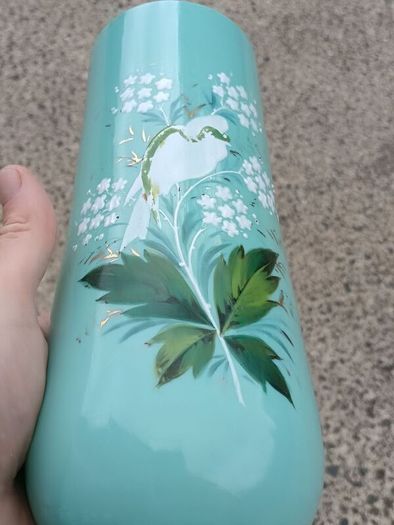 Art Deco Green Opaline Glass Vase..12.5 Inches