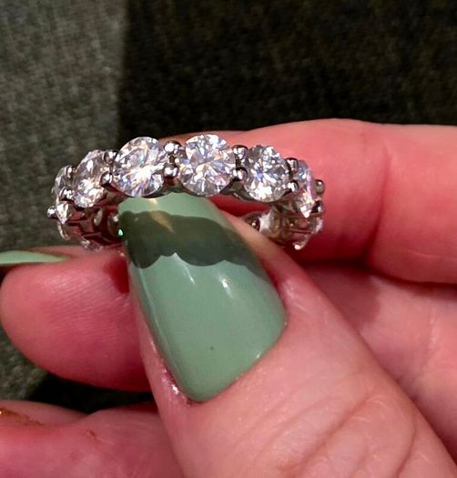 Platinum plated sterling silver Eternity Ring with 7.5ct of Moissanite