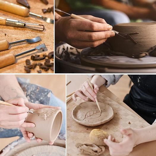 Clay Sculpting Tools,Set of 30 Pottery Tools Clay Modelling Tools Kit Wood Clay Carving Tools Set with Storage Bag,Apron and Sleeves