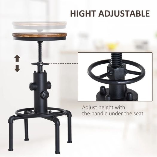 Bar stool Swivel Chair Dining Wooden Top Adjustable W/Footrest Pine Wood Steel Brown (FREE EXPRESS SHIPPING)