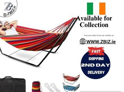 Hammock with Stand, Double Cotton Hammock with Adjustable Steel Frame & Spreader Bar