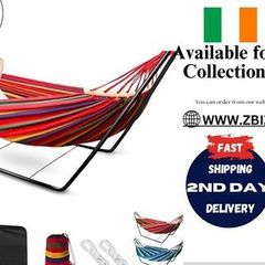 Hammock with Stand, Double Cotton Hammock with Adjustable Steel Frame & Spreader Bar